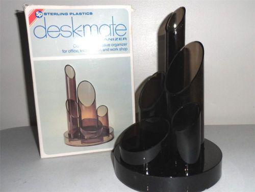 Vintage atomic space  modern panton smoke sterling plastic desk caddy organizer for sale