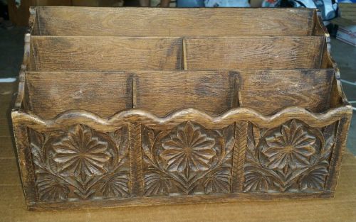 Vintage Lerner Faux Carved Wood Multi-Compartment Desk Letter Holder / Organizer