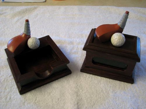Rare Golf Lover&#039;s Wood Desk Organizers - Golfer&#039;s Desk Set