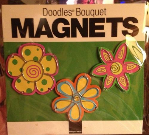 NIB Doodles Bouquet Wire Sculptured Flower Magnets, Set of 3 by Design Ideas