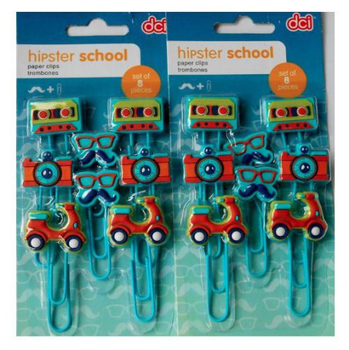 16 DCI HIPSTER SCHOOL Bright Funky Fun Paperclips 2-packs of 8 New in Packages