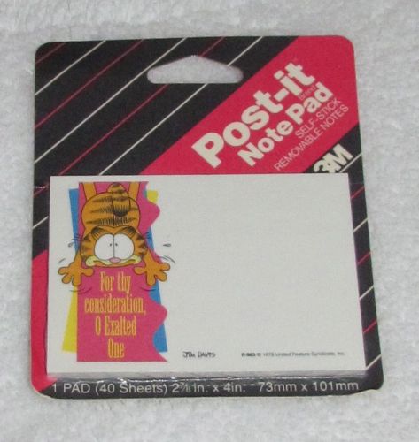 NEW! VINTAGE 1990 3M JIM DAVIS GARFIELD POST-IT NOTES PAD FOR THY CONSIDERATION