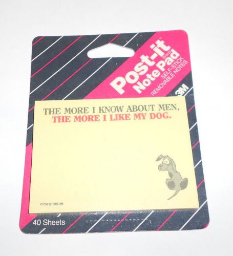 Vintage Post It Note Pad More I Know About Men The More I Like My Dog 1987 MIP