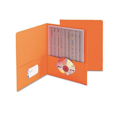 Two-Pocket Folders, Embossed Leather Grain Paper, Orange, 25/Box