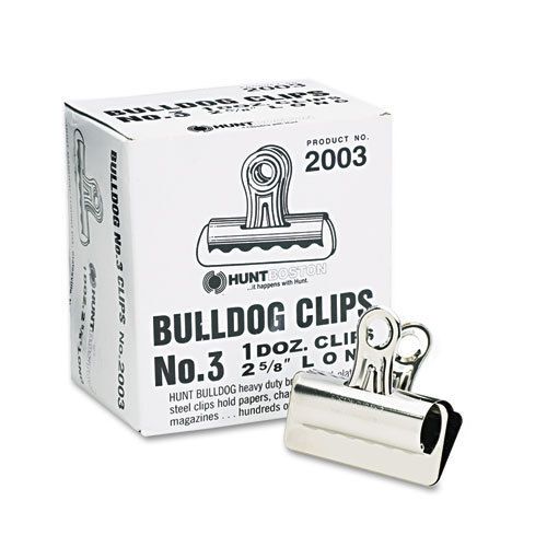Bulldog clips, steel, 7/8&#034; capacity, 2-5/8&#034;w, nickel-plated, 12 per box for sale