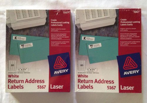 Lot of 2 Avery 5167 White Return Address Laser Labels 0.5&#034; Width x 1.75&#034; 8000 x2