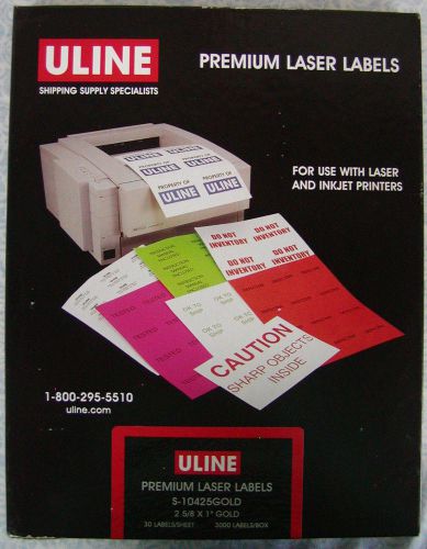 Uline Prem GOLD Inkjet Labels 2 5/8x1&#034; S-10425GOLD - 2400 count 30 p/sheet