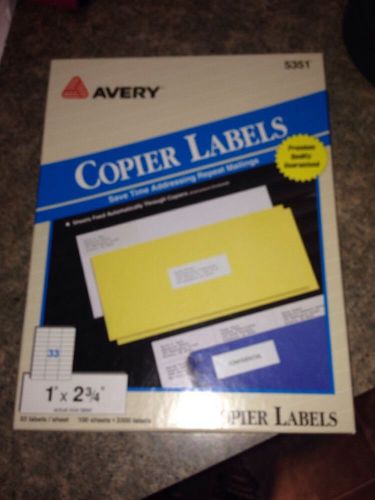 Avery 5351 Copier Labels 1&#034; x 2 3/4&#034; 88 Sheets 2904 Labels/Partial Box Opened