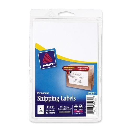 Avery Shipping Labels with Trueblock Technology - 4&#034;Wx6&#034;L - 20/Pack
