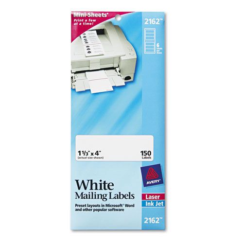 Laser/Inkjet Mailing Labels, Mini-Sheet, Mini-Sheet, 1-1/3 x 4, White, 150/Pack