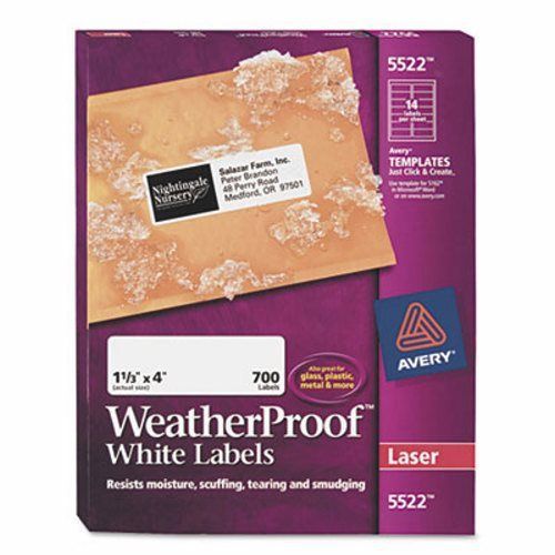 Avery White Weatherproof Laser Shipping Labels, 1-1/3 x 4, 700/Pack (AVE5522)