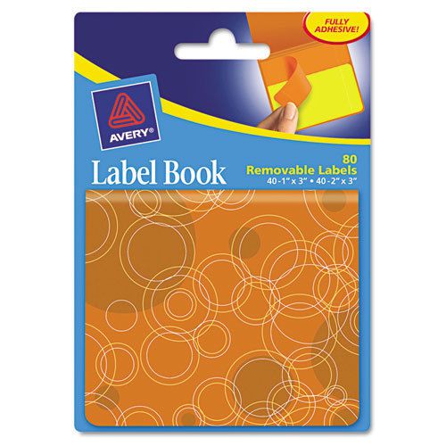 Avery Removable Label Pad Books, 1 X 3 Orange &amp; 2 X 3 Yellow, Orange Circles, 80