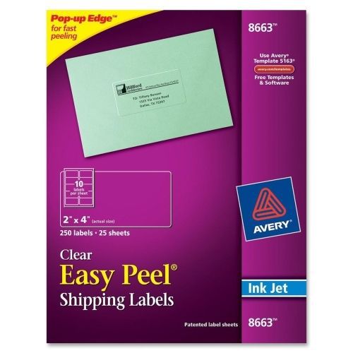 Avery Easy Peel Mailing Label -2&#034;Wx4&#034;L -250/Pk - Rectangle -Inkjet -Clear