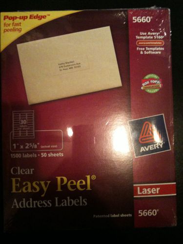 Avery® 5660 Clear Easy Peel Laser Labels 1 x 2 5/8, 1500 Labels - 50 Sheets
