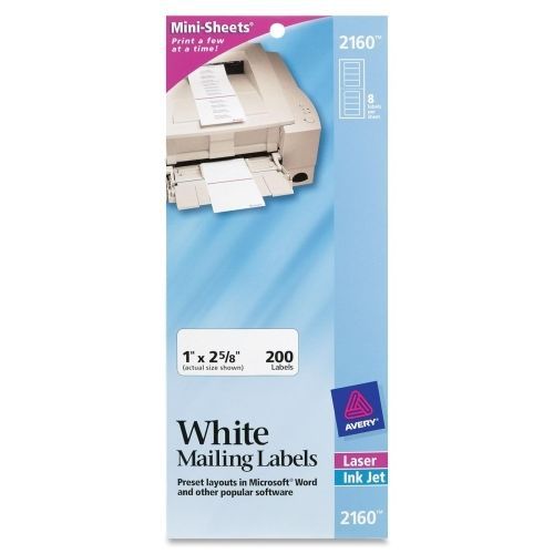 Avery Mini-Sheet Label - 1&#034;Wx2.62&#034;L - 200 / Pack - Laser, Inkjet - White