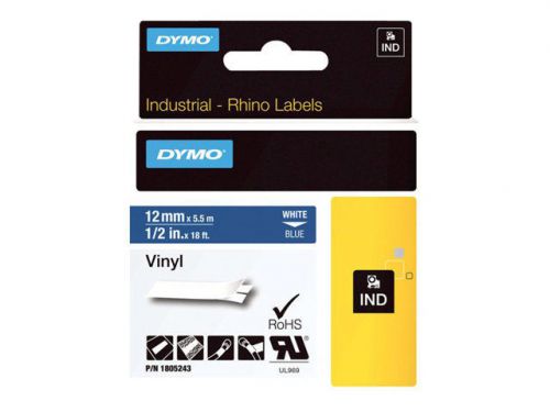 Dymo rhino coloured vinyl - vinyl tape - white on blue - roll (0.5 in x  1805243 for sale