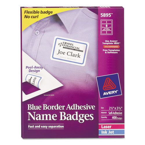 Flexible self-adhesive laser/inkjet name badge labels, 2 1/3 x 3 3/8, be, 400/bx for sale