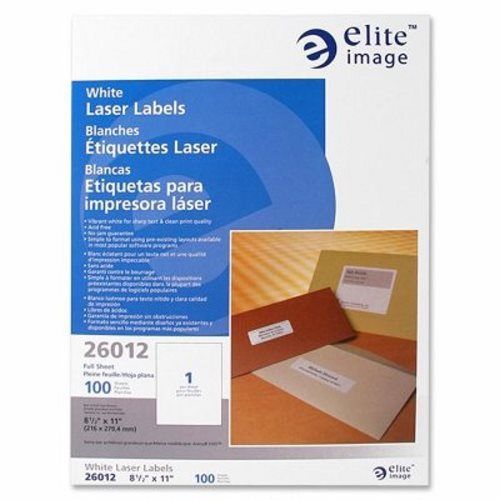 Elite Image Laser Labels, Full, 8-1/2&#034;x11&#034;, 100/PK, White (ELI26012)