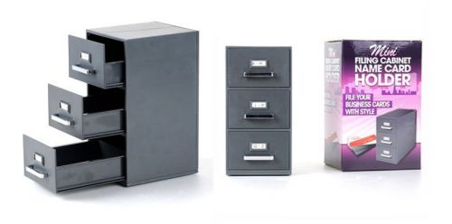 Office Business Card Filing Cabinet Mini Storage Organizer Dark Grey Holder