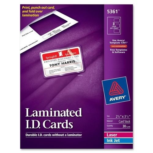 Avery Laminated I.D. Card - 2.25&#034; Widthx3.25&#034; Height - White- 30/Box