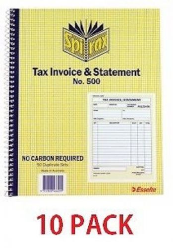 Tax invoice &amp; statement book 500 no carbon required 50 duplicate  8x5 *10 pack* for sale