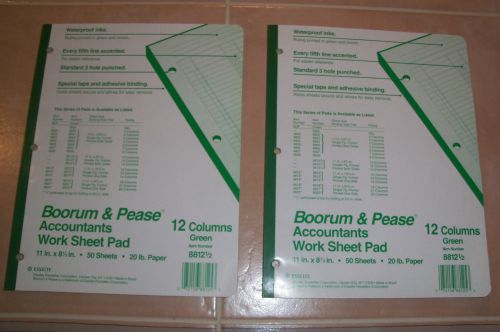 Lot of 2 boorum &amp; pease accountants work pads 12 columns 50 shts 11&#034;x8-1/2 new for sale