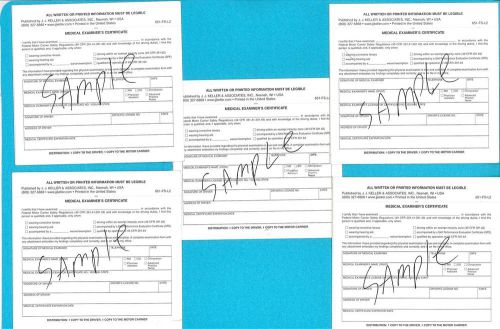Lot of 5 JJ Keller 651-FS-L2   Medical Examiners Certificate Carbon Copy