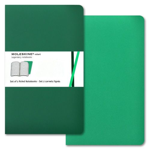 New Moleskine Volant Notebooks, set of 2 Green, ruled, large 5&#034; x 8-1/4&#034; NWT