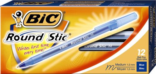 BIC Round Stic Ball Pen, Medium Point , 1.0 mm, Blue, 12 Pens (GSM11-Blu) - NEW