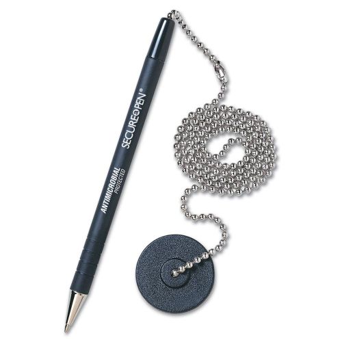 Secure-A-Pen Ballpoint Counter Pen with CHAIN Base Black Ink Medium Adhesive NEW