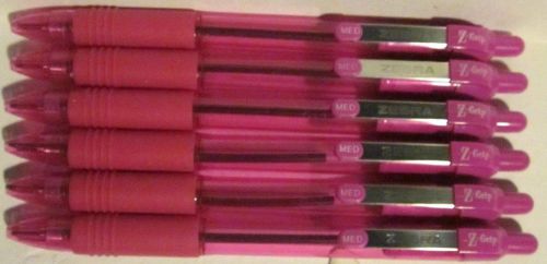 6 Zebra Z-Grip Ballpoint Pens - Pink Ink - Medium 1.0mm