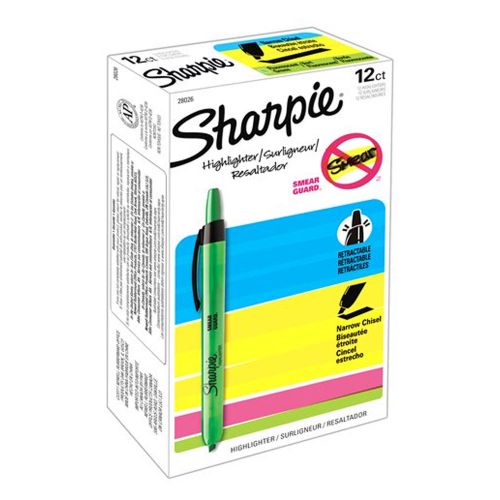 Sharpie Accent Retractable Pen Green Highlighter 1 Box