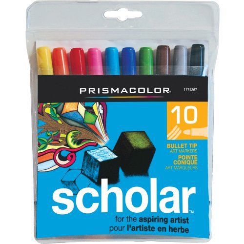 Prismacolor Scholar Water-Based Art Markers  Bullet Tip  Set of 10 Assorted Colo