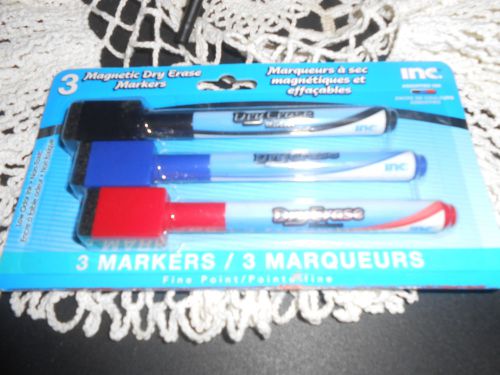 Fine Point Dry Erase Marker Blue Black Red Lot of 3 Pack w/ magnets NEW B49