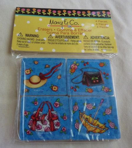 Mary &amp; Co. Engelbreit 4-pack erasers hat purses umbrella with flowers blue back