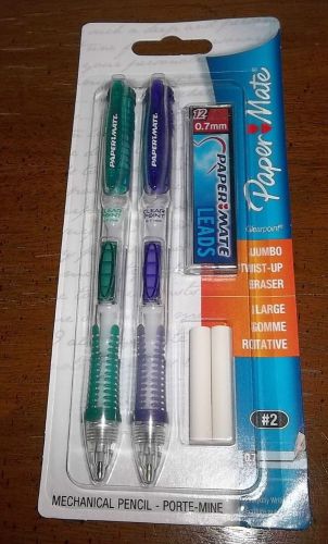 NEW Papermate Clearpoint Mechanical Pencil Set, 0.7mm # 56047 W/ Lead &amp; Erasers