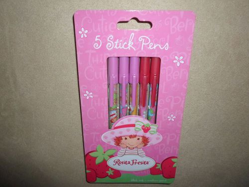 Strawberry Shortcake Set Of 5 Stick Pens, Black Ink~Medium Point, NEW IN PACKAGE