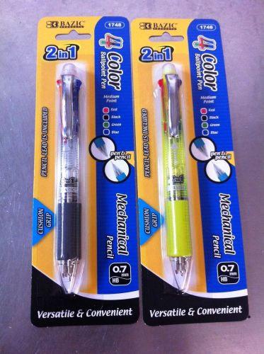 2 Pcs Medium Point 2 In 1 Mechanical Pencil + 4 Color Ballpoint Pen