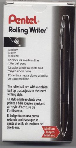 Pentel R-100A Black Medium Point Rollerball Pens 12pk