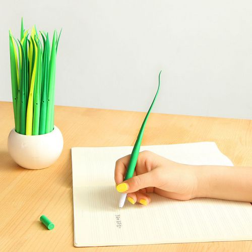 12 pcs/Lot Tiny green grass Gel pen Blade grass potting decoration Office School