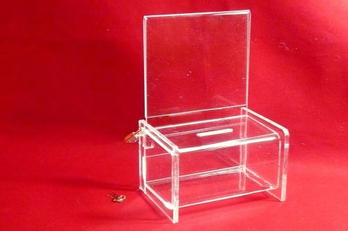 FIVE (5) -  CLEAR ACRYLIC DONATION/FUNDRAISING BOXES WITH PADLOCK &amp; 2 KEYS