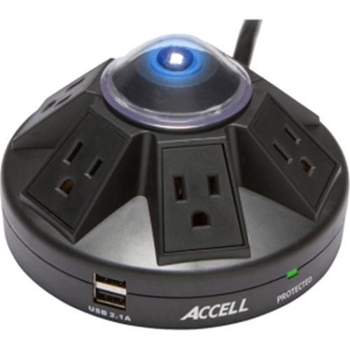 Accell Powermid 6Outlet Surge And Charging Black Outlets + 2-USB