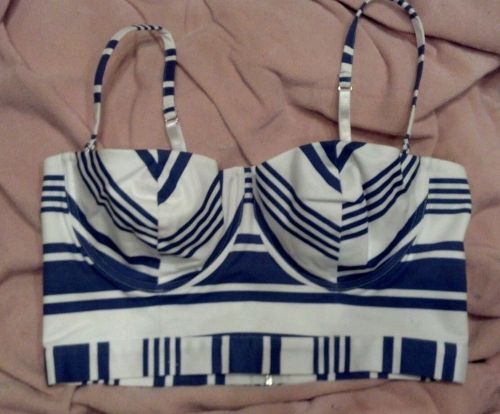 Victoria&#039;s Secret Striped Longline Underwire Demi Bikini Top 36D Crop Shirt/Cami