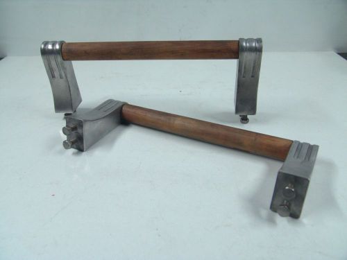 Pair of large matching industrial grab handles - wood with aluminum mounts for sale