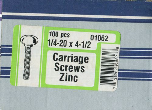 Fastener 1/4&#034;-20 x 4-1/2&#034; Carriage Bolts Zinc - Box of 100 ~ CLOSEOUT PRICED