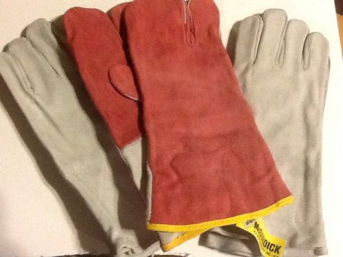 3 NEW PAIR ALL LEATHER LARGE WELDING  2 GLOVES  1 MITT