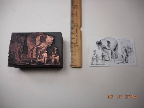 Letterpress Printing Printers Block, Victorian Era People see Elephant in Zoo