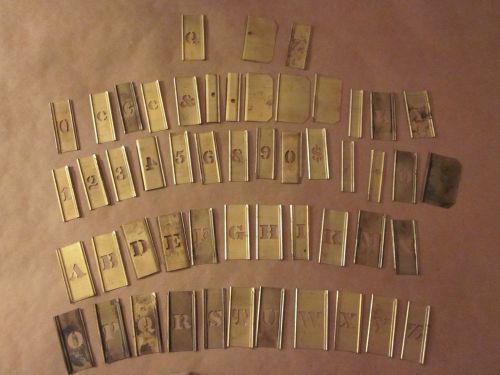 Lot of 52 Brass &#034;Reese&#039;s Interlocking&#034; Stencils 1/2 Inch, w/ Box- Incomplete Set