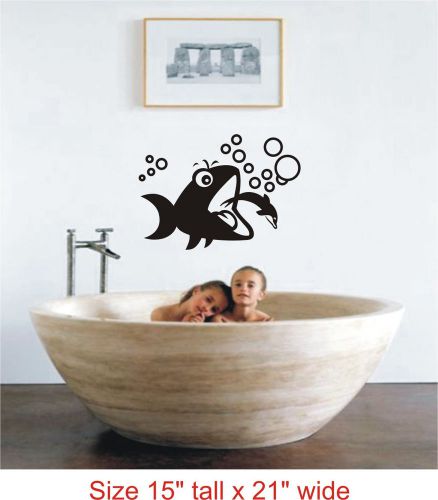 2x shark eating to fish bathroom-toilet wall vinyl sticker decal-fac-09 a for sale