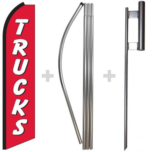 Trucks red white 15&#039; tall swooper flag &amp; pole kit feather super bow banner for sale